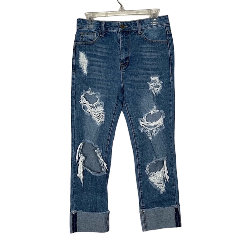 Fashion Nova Distressed Jeans Color Blue Size 7
